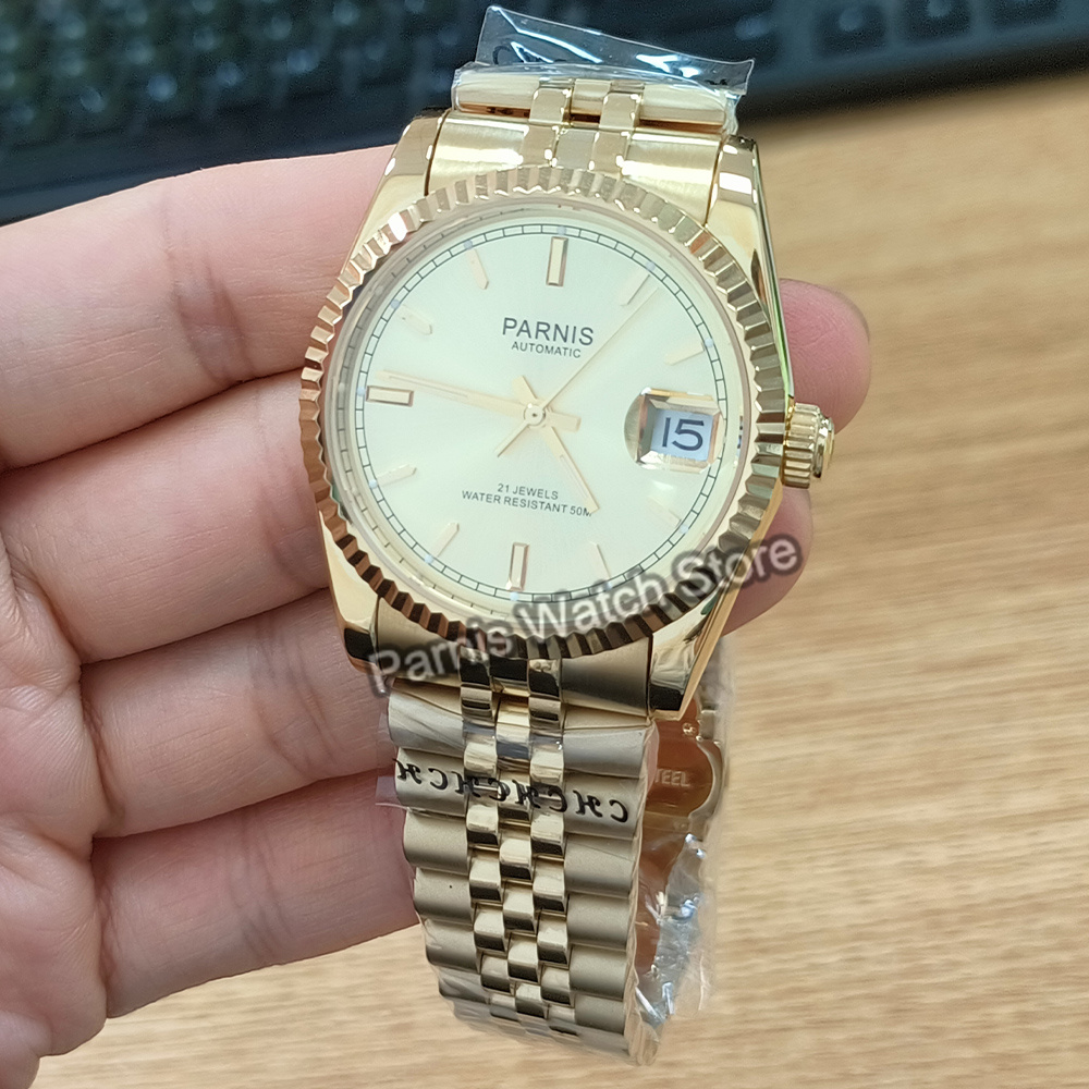 Parnis 36 mm color oro con mar - Rolex Watch Datejust recensione e prezzo