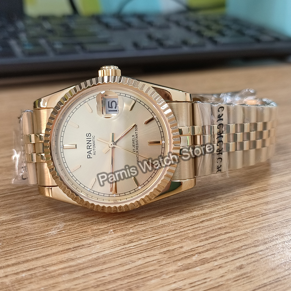 Parnis 36 mm color oro con mar - Rolex Watch Datejust recensione e prezzo